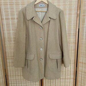 Womens Wool Coat Beige Button Front Classic
